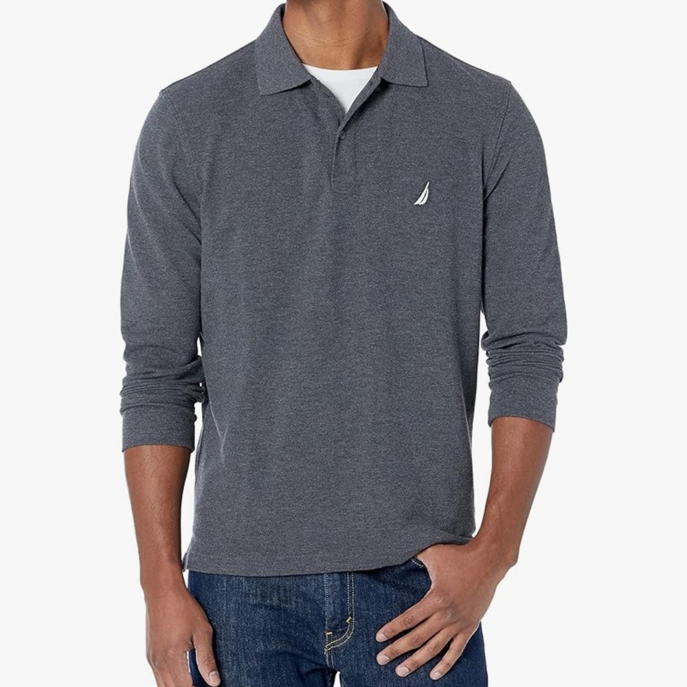 Nautica Men's Charcoal Long Sleeve Polo - Size 3XL